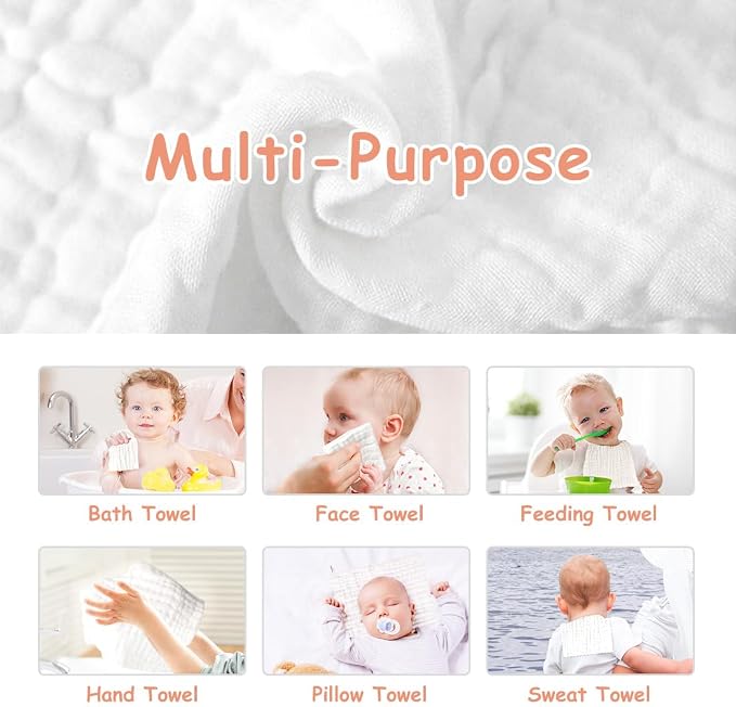 AIDEA Baby Washcloths and Burp Cloths, Absorbent Cotton Muslin Baby Towels - Image 3
