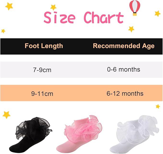 Baby Girl Ruffle Socks Cute Infant Lace Frilly Fancy Dress Socks - Image 6