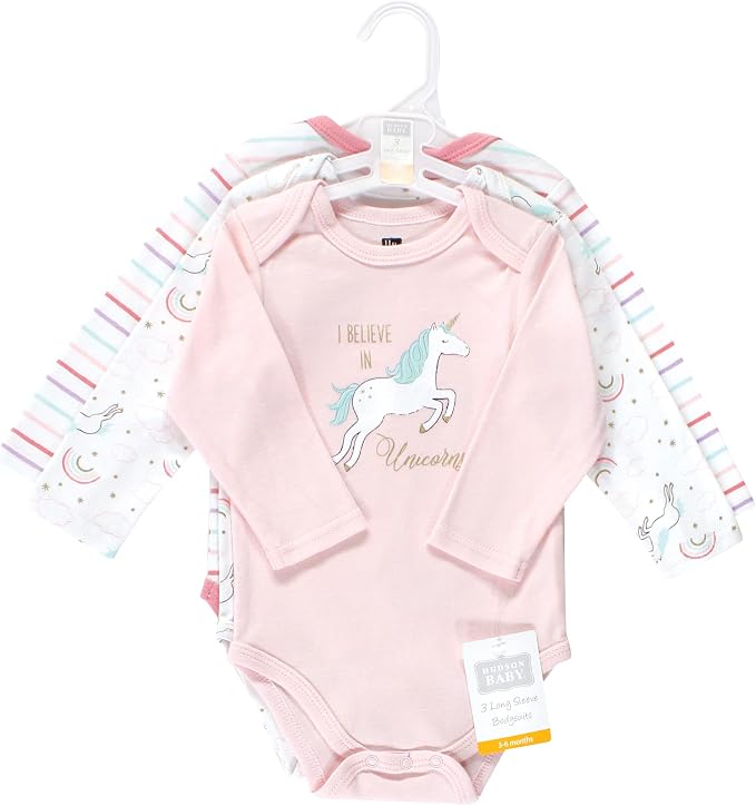 Hudson Baby Baby Girls' Cotton Long-sleeve Bodysuits 3-pack - Image 2