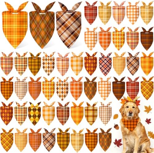 50 Pcs Fall Plaid Dog Bandanas Bulk Autumn Gingham Check Pattern by Jeere