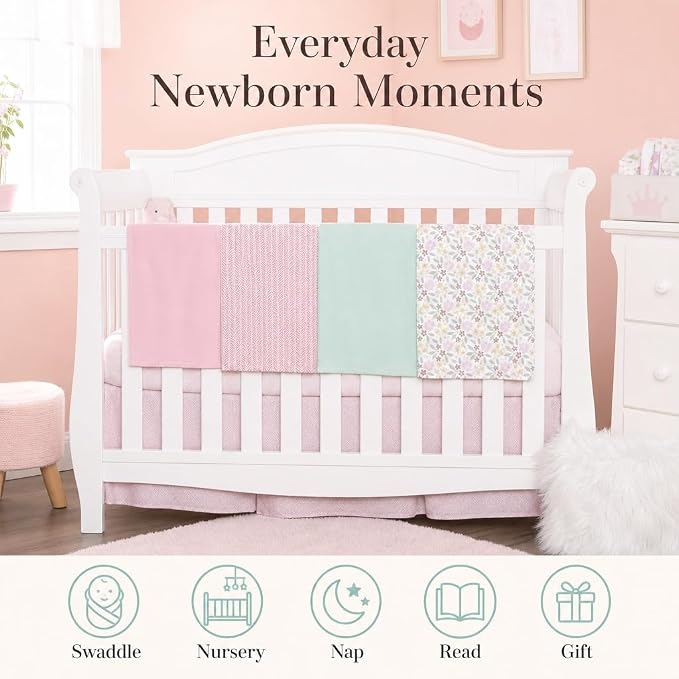 EVERYDAY KIDS 4 Pack of Soft Flannel Receiving Baby Blanket Set - Image 7