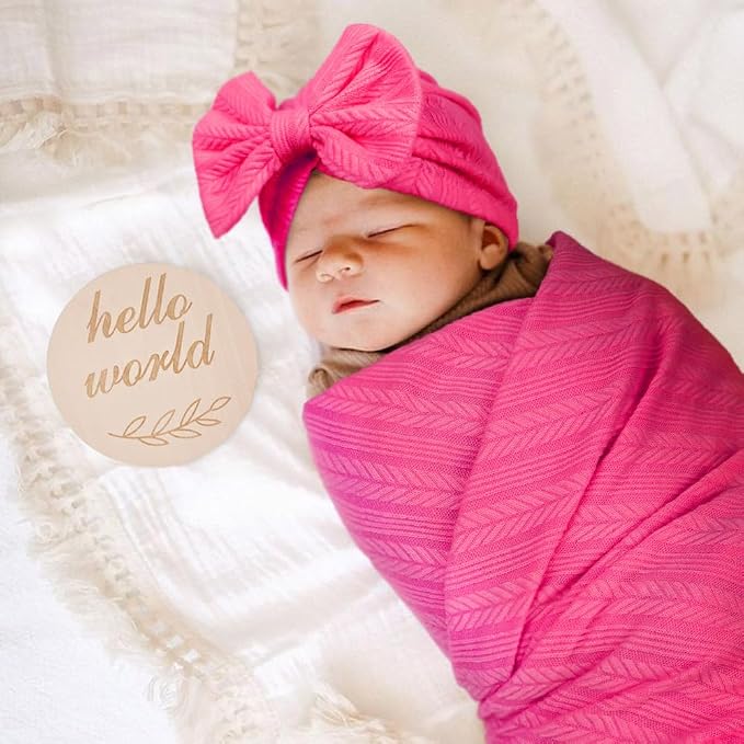 AQOKKA Newborn Receiving Blanket Wheat Ear Bow Hat Hairband Set - Image 5