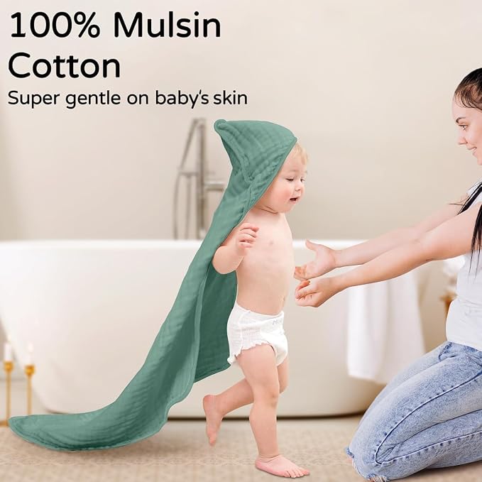 Yoofoss Hooded Baby Bath Towels 2 Pack 100% Muslin Organic Cotton - Image 3