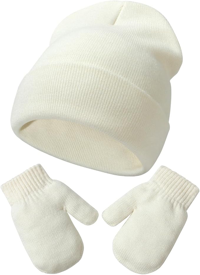 Baby Beanie Hat Gloves Set, Kids Winter Warm Knit Hat by DANMY