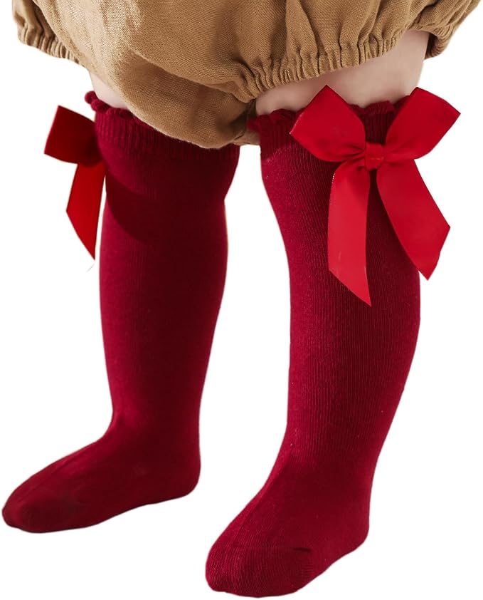 Baby Knee High Socks Newborn Ruffle Bow Socks Infant Long Sock Toddler Girls by Unknown