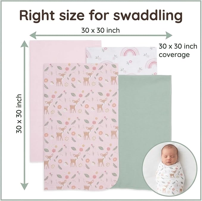 EVERYDAY KIDS 4 Pack of Soft Flannel Receiving Baby Blanket Set - Image 9