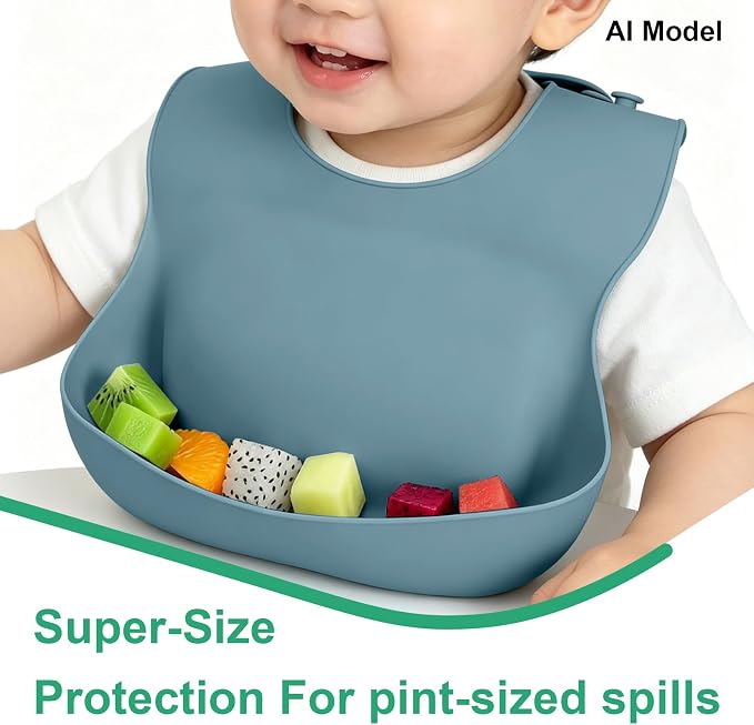 Set of 3 Silicone Bibs for Babies Toddler, Soft Adjustable Bibs for Baby Girl - Image 3
