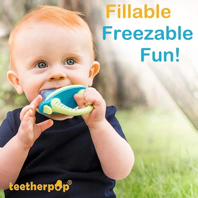 Teetherpop Fillable Silicone Teether for Babies (2-Pack) – Breastmilk Popsicle Molds for Teething w/Spill-Proof Sippy Slits – Freezable Baby Teethers for Liquids & Purées (PinkLemon/LimonTeal)