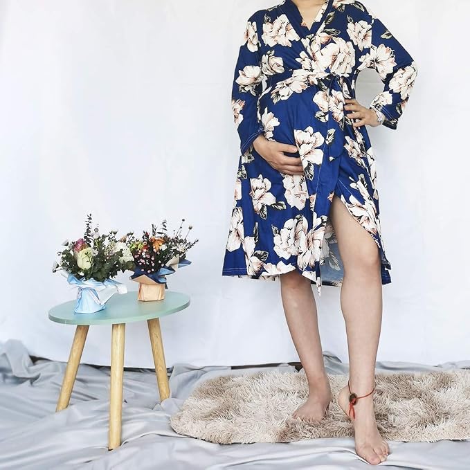 SUFEINI Maternity Robe and Matching Baby Swaddle Blanket Set, Mommy Robe - Image 3
