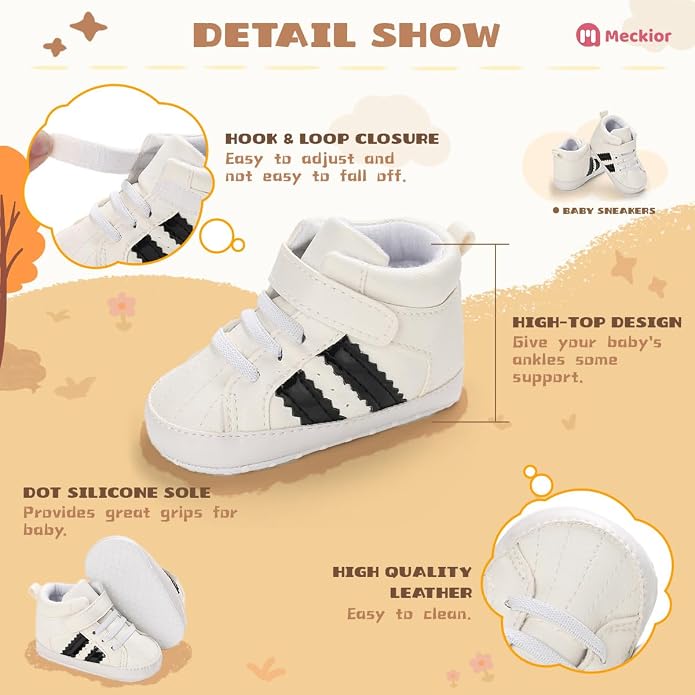 Meckior Toddler Baby Boys Girls High Tops Ankle Sneakers Soft Anti-Slip Sole PU - Image 5