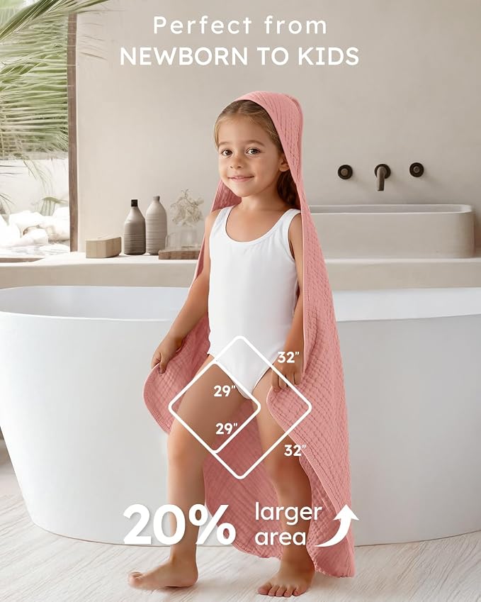 Yoofoss Hooded Baby Bath Towels 2 Pack 100% Muslin Organic Cotton - Image 4