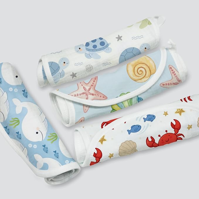 6 Pack Ocean Theme Baby Burp Cloths, 20x10 Contoured Burp Rags - Image 5