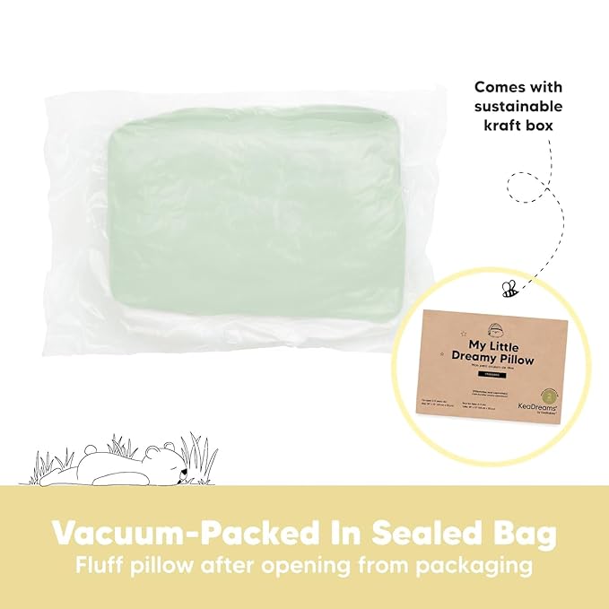 KeaBabies 2-Pack Toddler Pillow 13x18 - Soft Organic Cotton Kids Travel Bed Pillows for Sleeping, School, Nap, Machine Washable, Toddlers 2 to 5, Pillowcase Sold Separately (Sage)