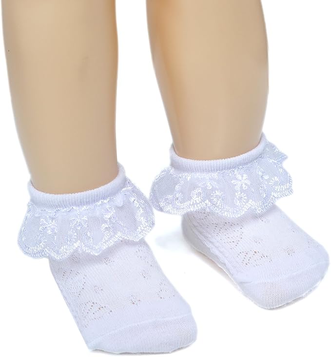 EPEIUS Baby Girl Ruffle Socks, Eyelet Frilly Lace Socks - Image 3