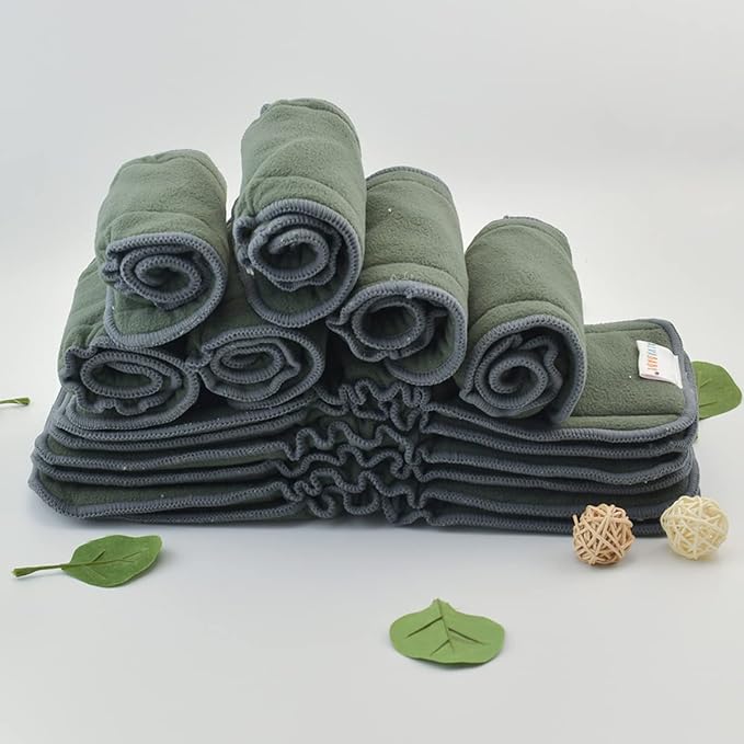 ALVABABY Reusable 5 Layers 12 Pack Inserts with Gussets for Baby Cloth Diaper and Cloth Diapers Covers 12FLN