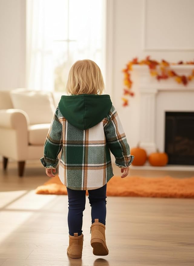 YOUNGER STAR Toddler Kids Boys Girls Flannel Hooded Plaid Shirt Button Baby Red - Image 4
