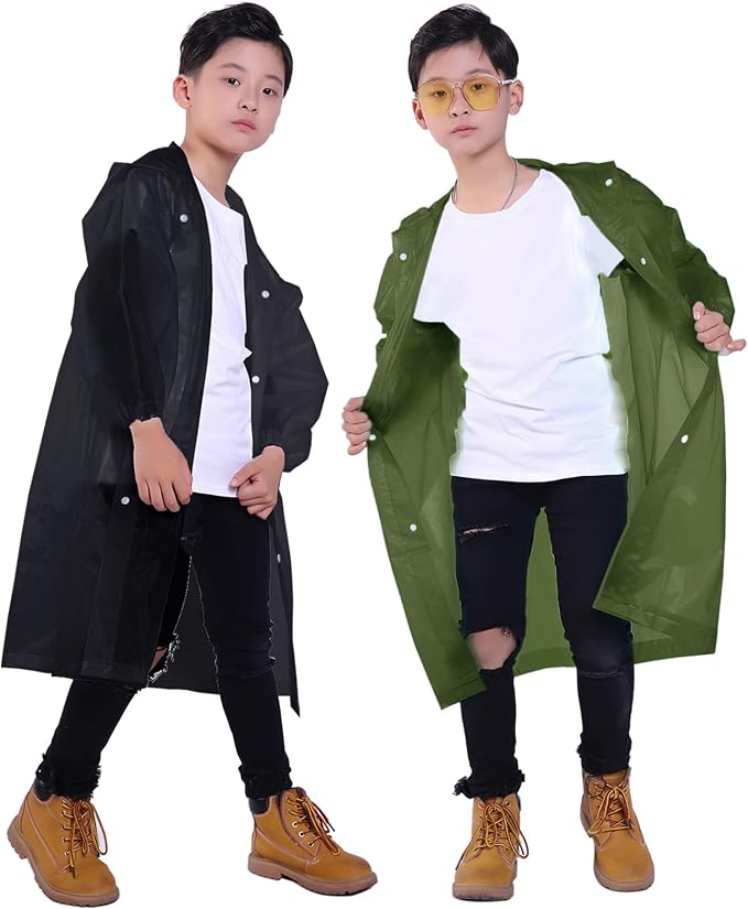 Kids Rain Jacket, 2 Pack Rain Ponchos by Makonus