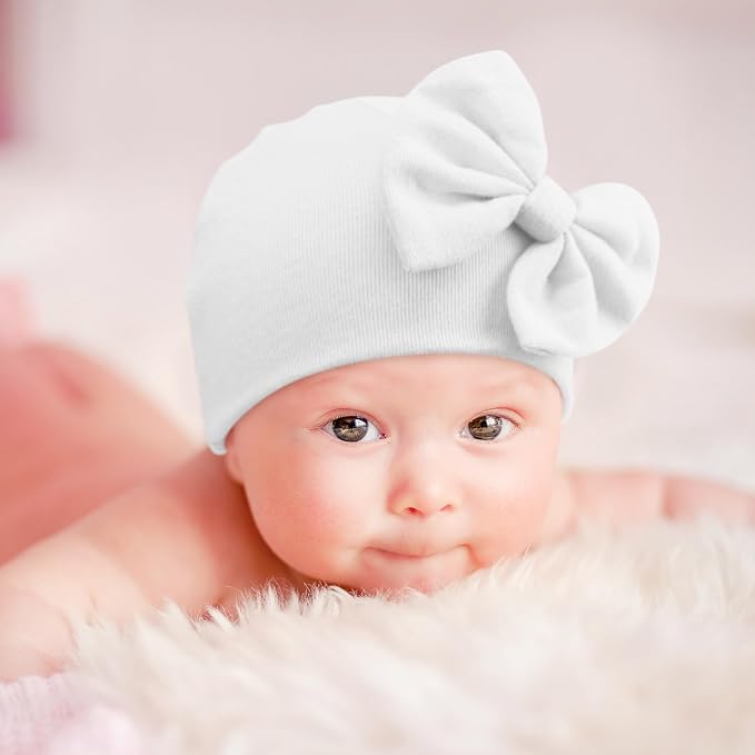 BQUBO Newborn Girls Hats Baby Hat and Mittens Set Infant Caps Bow Hospital - Image 2