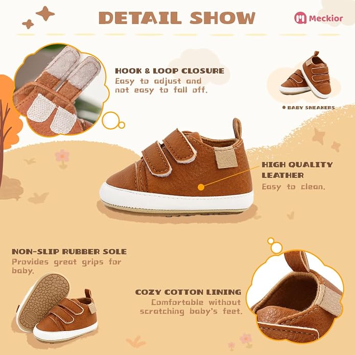 Meckior Toddler Baby Boys Girls High Tops Ankle Sneakers Soft Anti-Slip Sole PU - Image 5