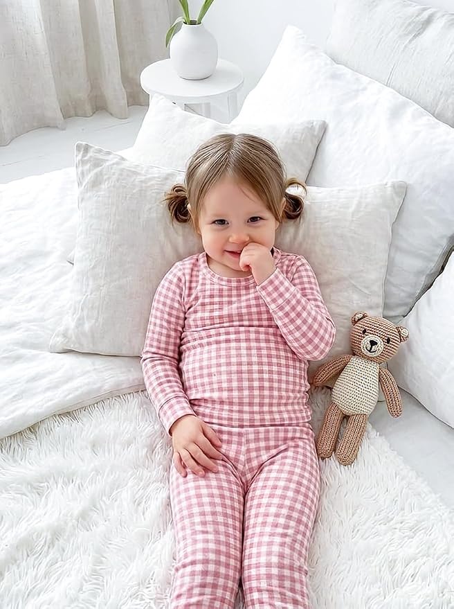 moimoln Cotton Modal Baby Toddler Pajamas Check Solid Leopard 6M-8Y - Image 2