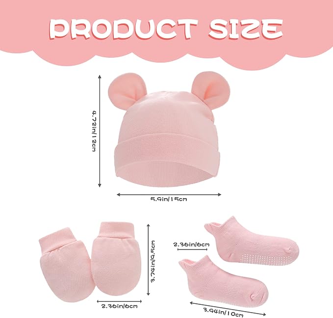 UTTPLL Newborn Hats Mittens Set Toddler Girls Boys Cotton Nursery Hospital - Image 5