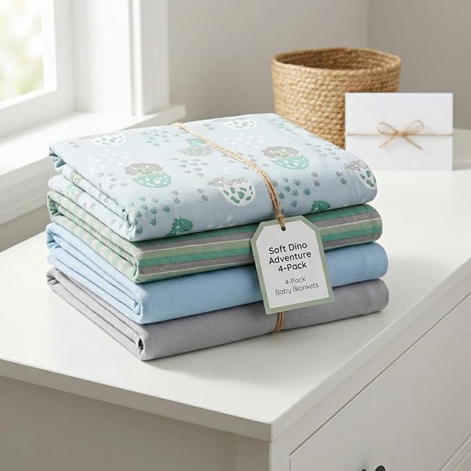 EVERYDAY KIDS 4 Pack Soft Flannel Receiving Blanket Set - Image 8