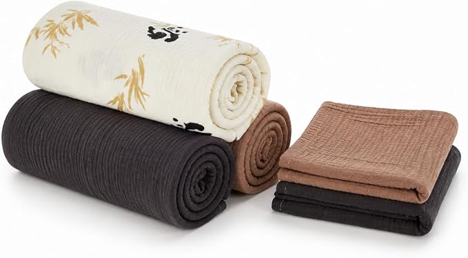 RILIHO 5 Pack Muslin Swaddle Blankets & Baby Burp Cloths, Soft & Breathable by RILIHO