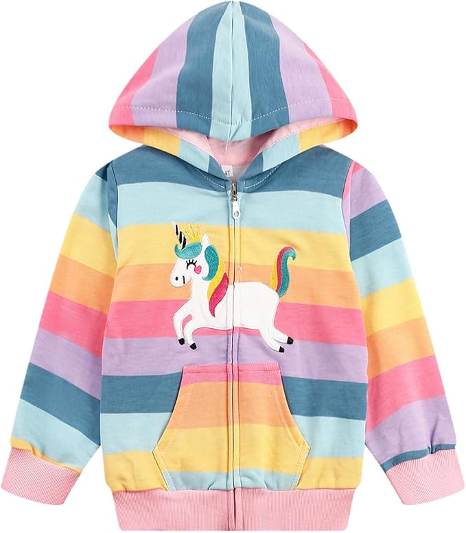 Baby Girl Zip-up Jacket Rainbow Unicorn Cotton Hoodie Sweatshirt Toddler Fall by Popshion