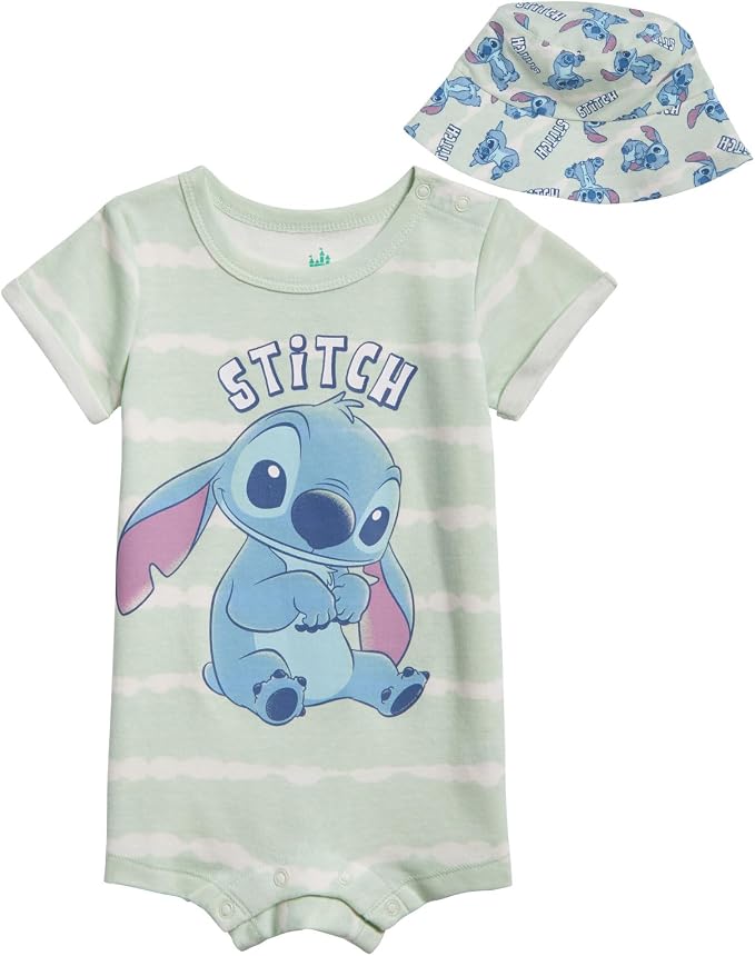 Disney Baby Boys' 2-Piece Romper and Bucket Hat Set Newborn to Infant by Disney