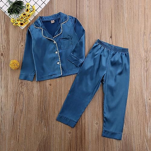 Kids Baby Girl Boy Satin Pajamas Set Button Down Sleep Shirt Top+Long Pants - Image 3