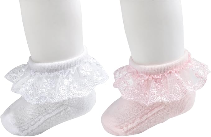 EPEIUS Baby Girl Ruffle Socks, Eyelet Frilly Lace Socks - Image 2