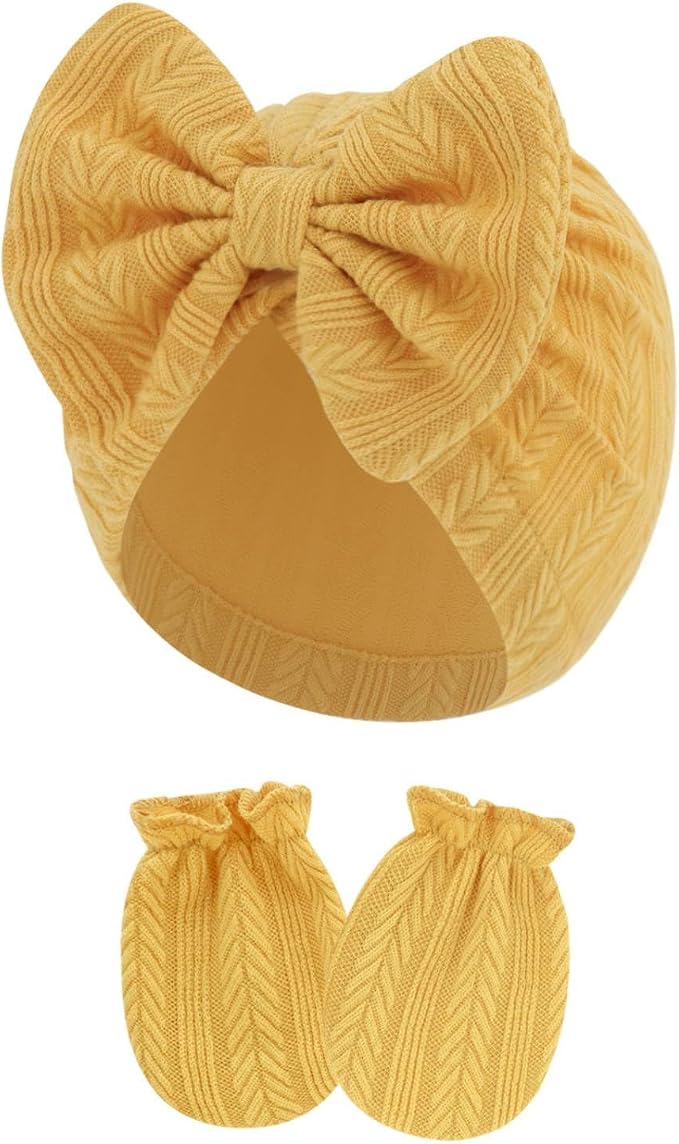 4 Pcs Newborn Hats Mittens Set Infant Cap Bow Hospital Beanie Preemie Hat - Image 9