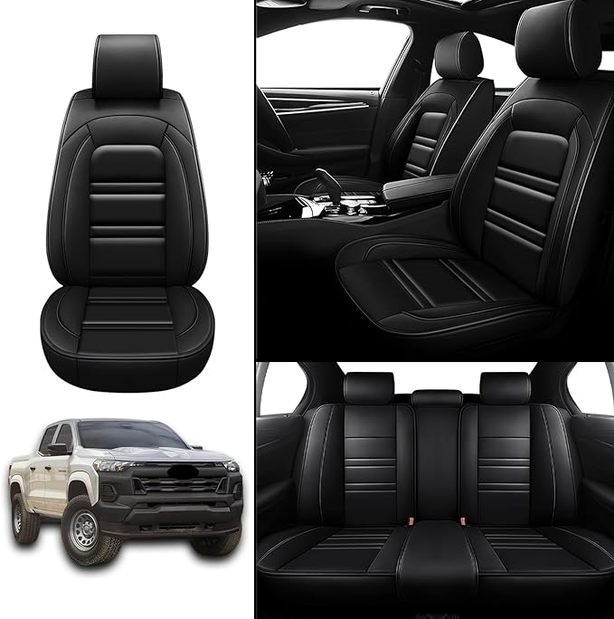 Seat Covers for Chevy Colorado 2004-2025 | 5-Seats Leather Seat Covers, Easy to Install Automotive Seat Covers Full Set (Full Set, Black)