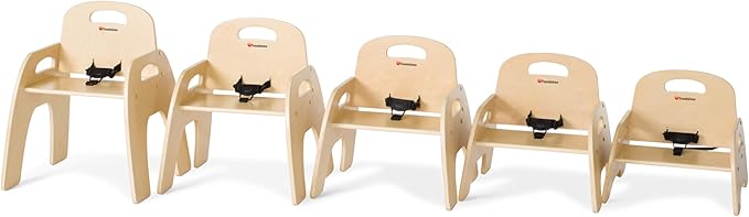 Foundations Simple Sitter Low Wood Feeding Chairs Multipack, Wide No-Tip Base, Adjustable Safety Harness, Stackable Wood Toddler Chairs with Food Service Grade Finish, 2 Pack (5 inch)