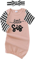 AMAWMW Newborn Baby Girl Little Sister Sleeper Gown Stripe Long Sleeve by AMAWMW