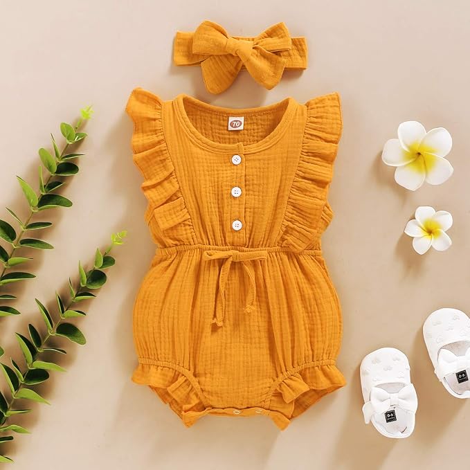 YOUNGER TREE Toddler Baby Girl Ruffled Sleeveless Romper Casual Summer Jumpsuit - Image 2
