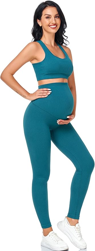 Women's Maternity 2 Piece Outfit Set - Bra & Shorts for Pregnancy - Yoga workout Lounge Wear Sets