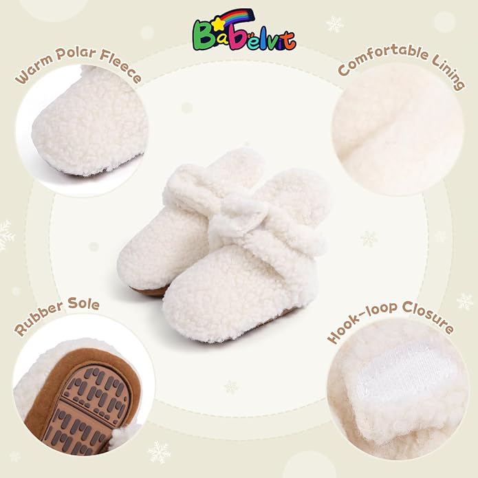 Babelvit Newborn Baby Boy Girl Soft Fleece Booties Stay On Infant Slippers - Image 5
