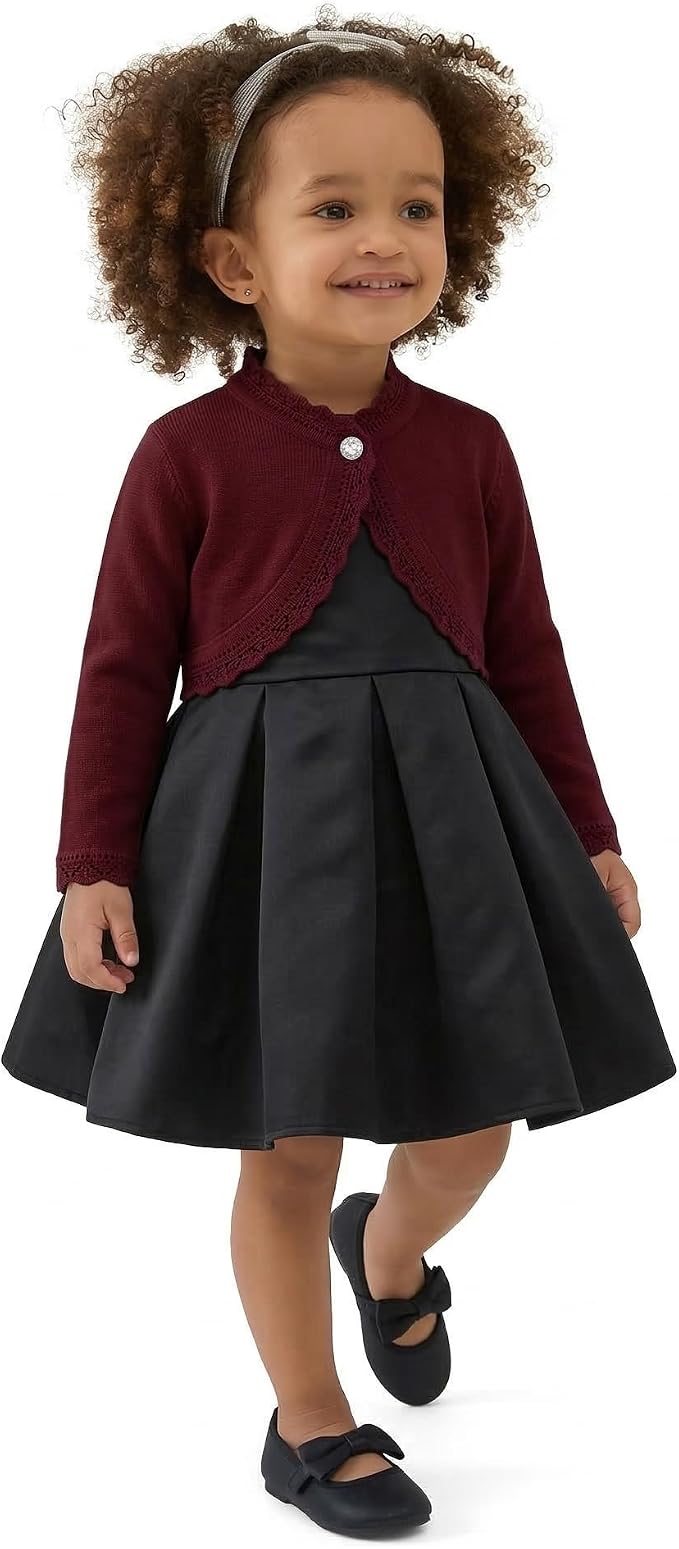 Lilax Little Girls' Knit Long Sleeve Button Closure Bolero Cardigan Shrug - Image 6