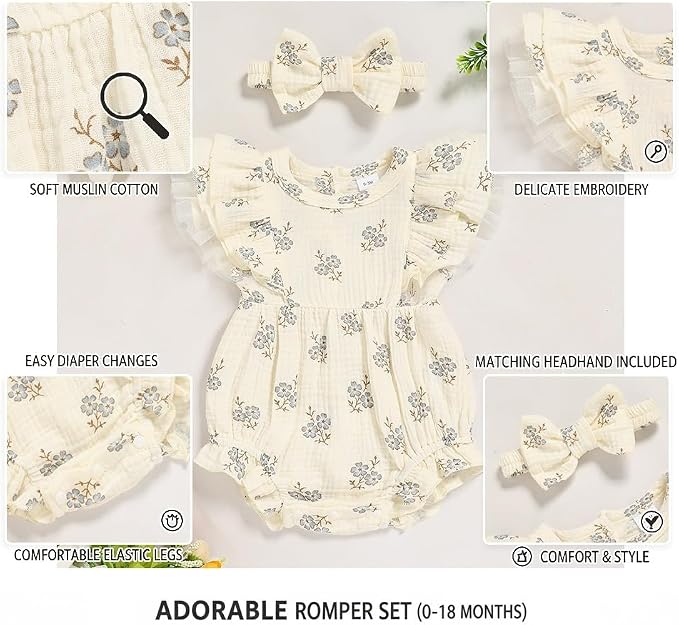 TITKKOP Ruffle Bubble Romper for Baby Girl | One-Piece Shorts Jumpsuit | Summer - Image 7