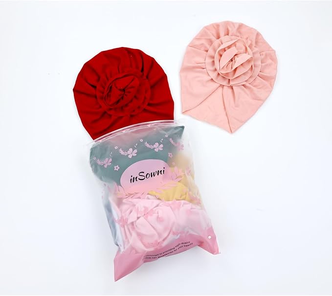inSowni 8 Pack Solid Nursery Hospital Turban Hat Cap Beanie Bonnet - Image 5