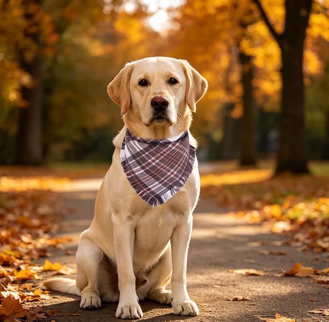 Fall Dog Bandana Autumn Thanksgiving Plaid Reversible Triangle Bibs Scarf - Image 5