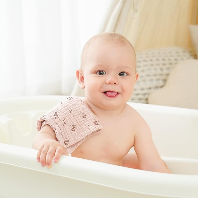 Bearmoss 12 Pack Baby Muslin Washcloths, 100% Cotton 10"x10" Face Towels - Image 5