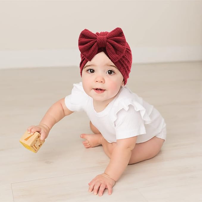 DRESHOW BQUBO 5 Pieces Newborn Baby Turban Hats Bow Baby Infant Beanie - Image 2