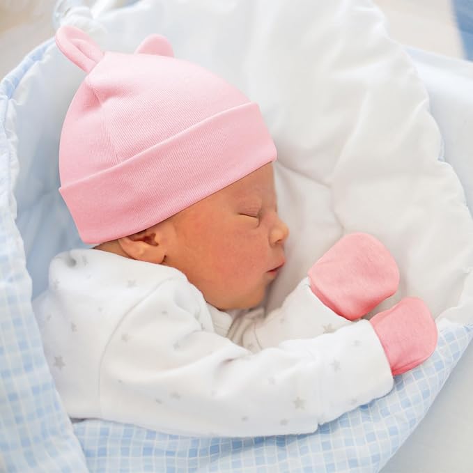 BQUBO Newborn Baby Hats Mittens Set Hospital Hat Beanie Infant Caps Baby Gloves - Image 2