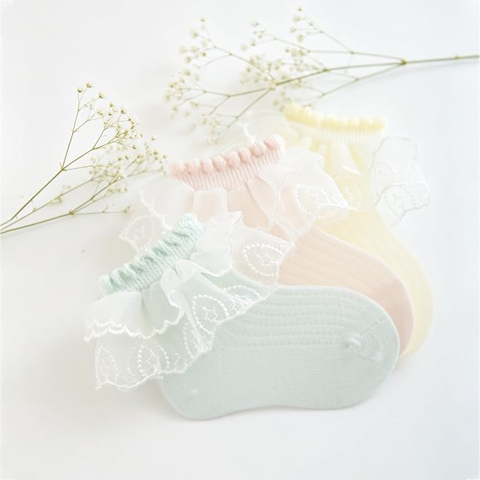 Baby Girls Socks with Bow Infant Breathable Mesh Ruffle Lace Sock - Image 6