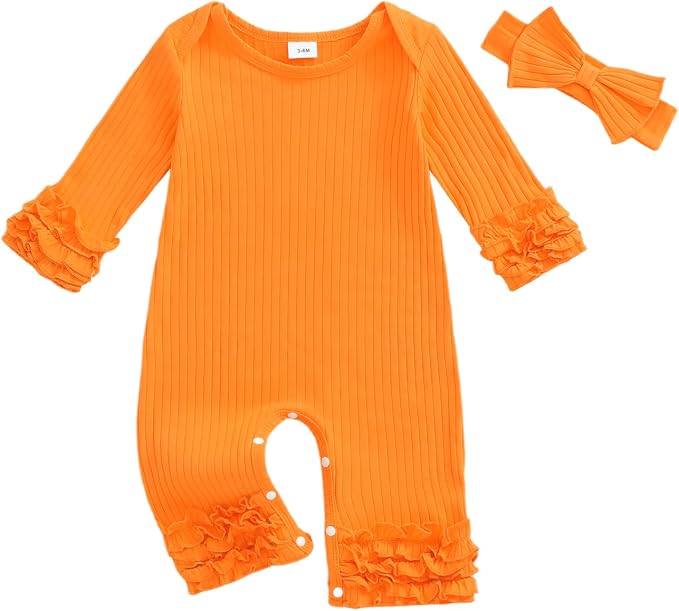 Newborn Baby Girl Clothes Jumpsuit Ruffle Romper Bodysuit Pants Headband by Ursobutegl