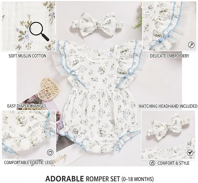 TITKKOP Ruffle Bubble Romper for Baby Girl | One-Piece Shorts Jumpsuit | Summer - Image 6