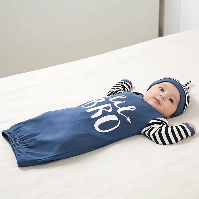 AMAWMW Newborn Baby Girl Little Sister Sleeper Gown Stripe Long Sleeve - Image 2