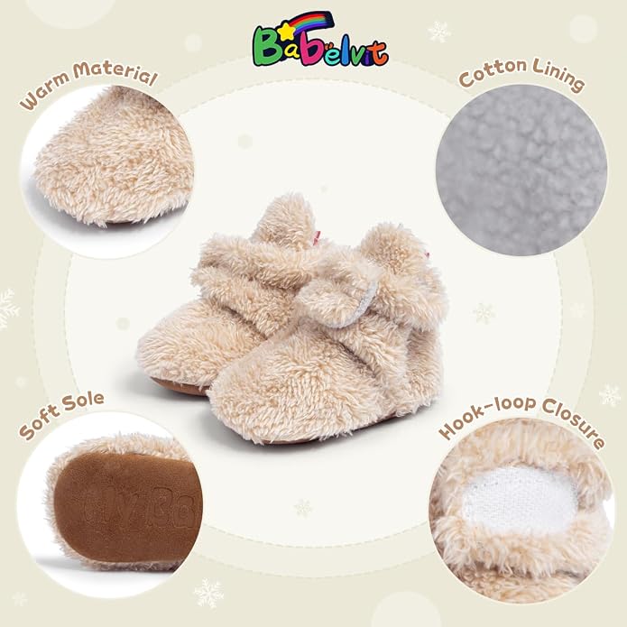 Babelvit Newborn Baby Boy Girl Soft Fleece Booties Stay On Infant Slippers - Image 5